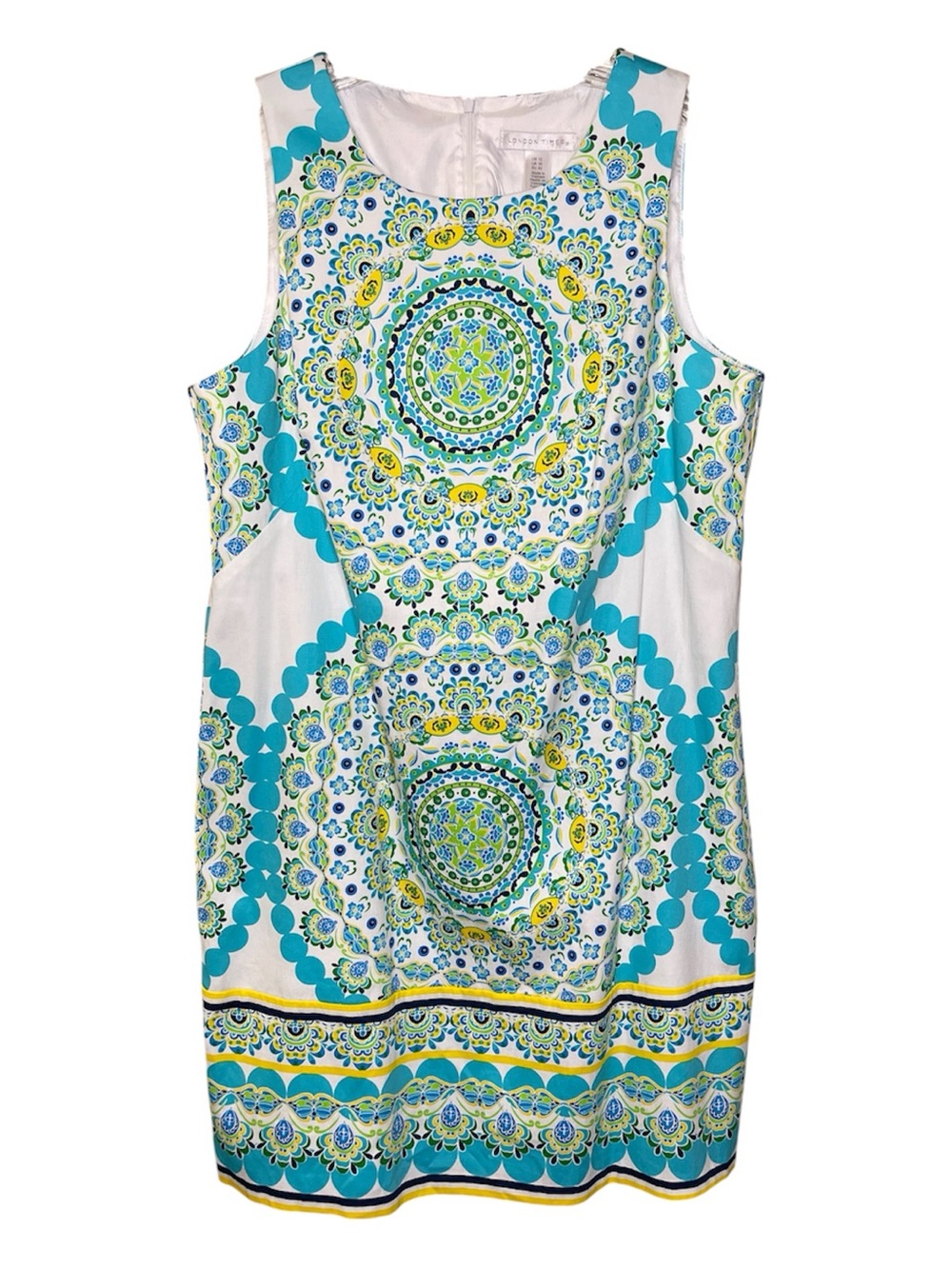 London Times Floral Medallion Dress in Aqua, Lime & White Sz 12 - Picture 3 of 6